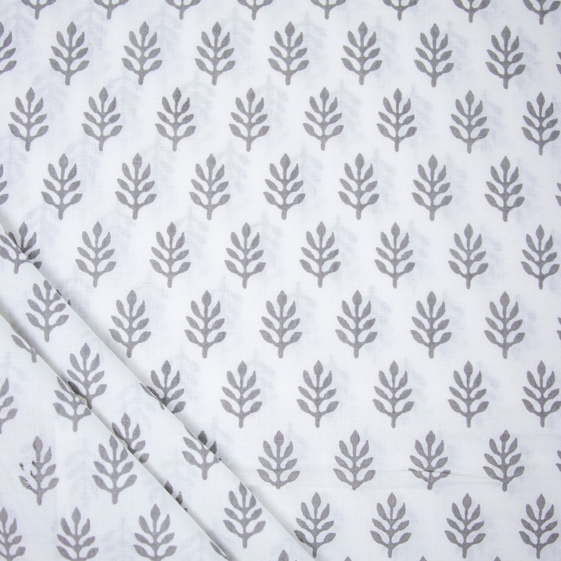 Hand Block Grey Leaf Jaipur Print Fabric Online