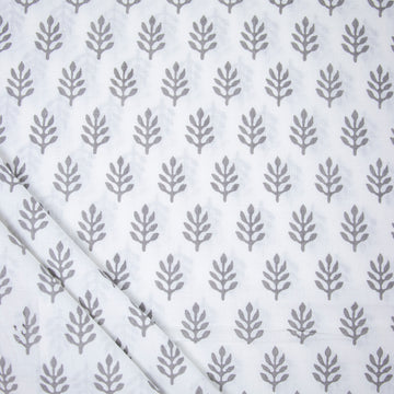 Hand Block Grey Leaf Jaipur Print Fabric Online