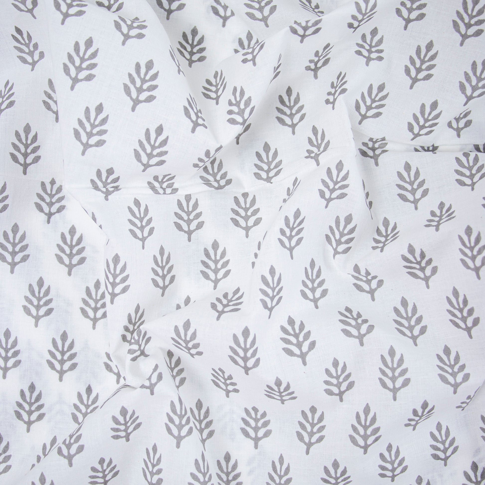 Hand Block Grey Leaf Jaipur Print Fabric Online