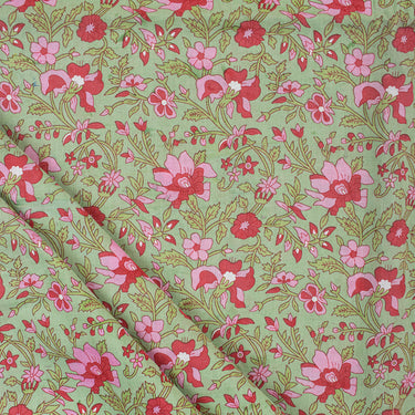 Hand Block Pink Floral Cotton Print Fabric Online