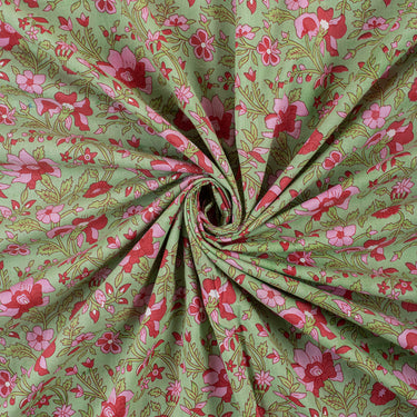 Hand Block Pink Floral Cotton Print Fabric Online