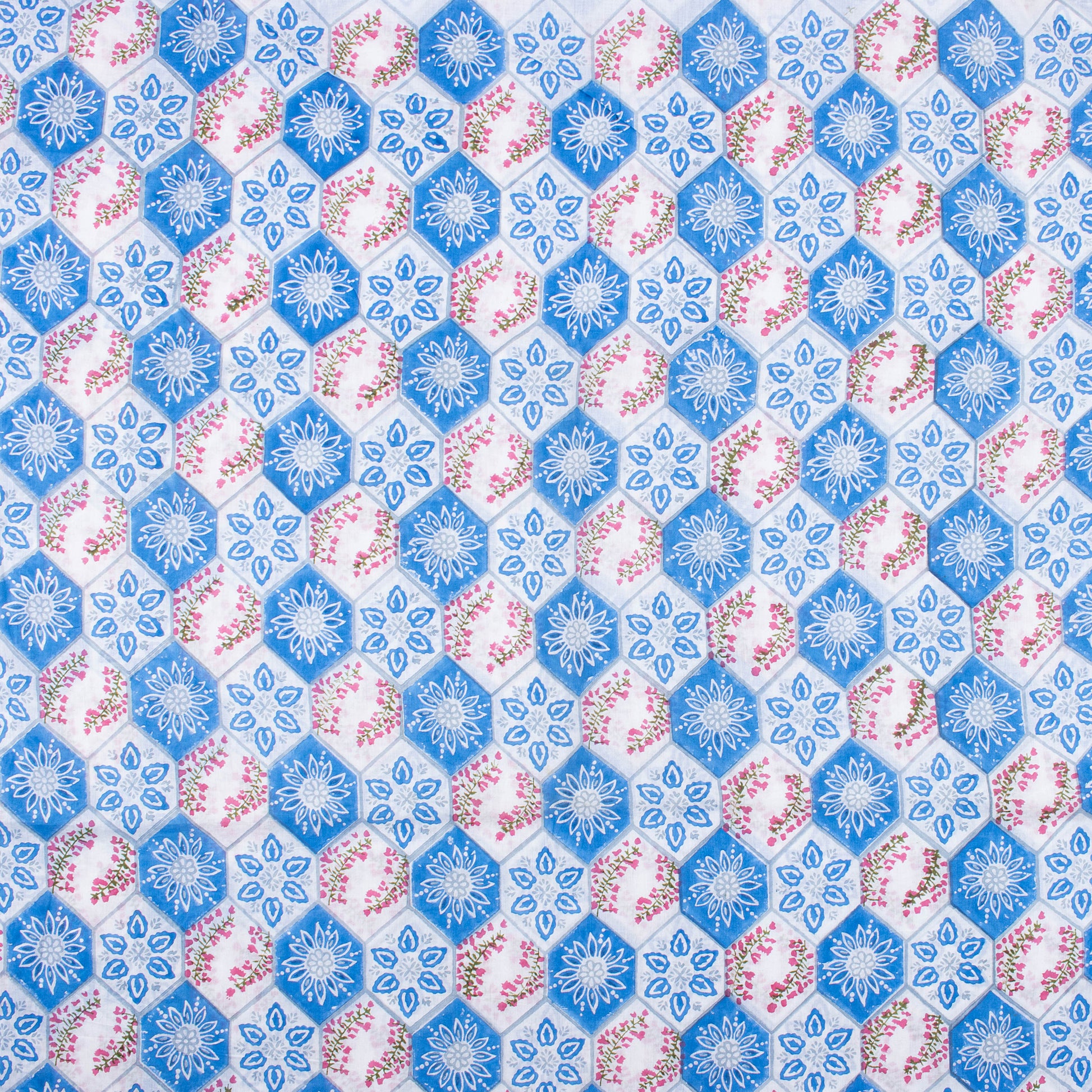 Hand Block Sky Blue Floral 100% Pure Cotton Fabric Online