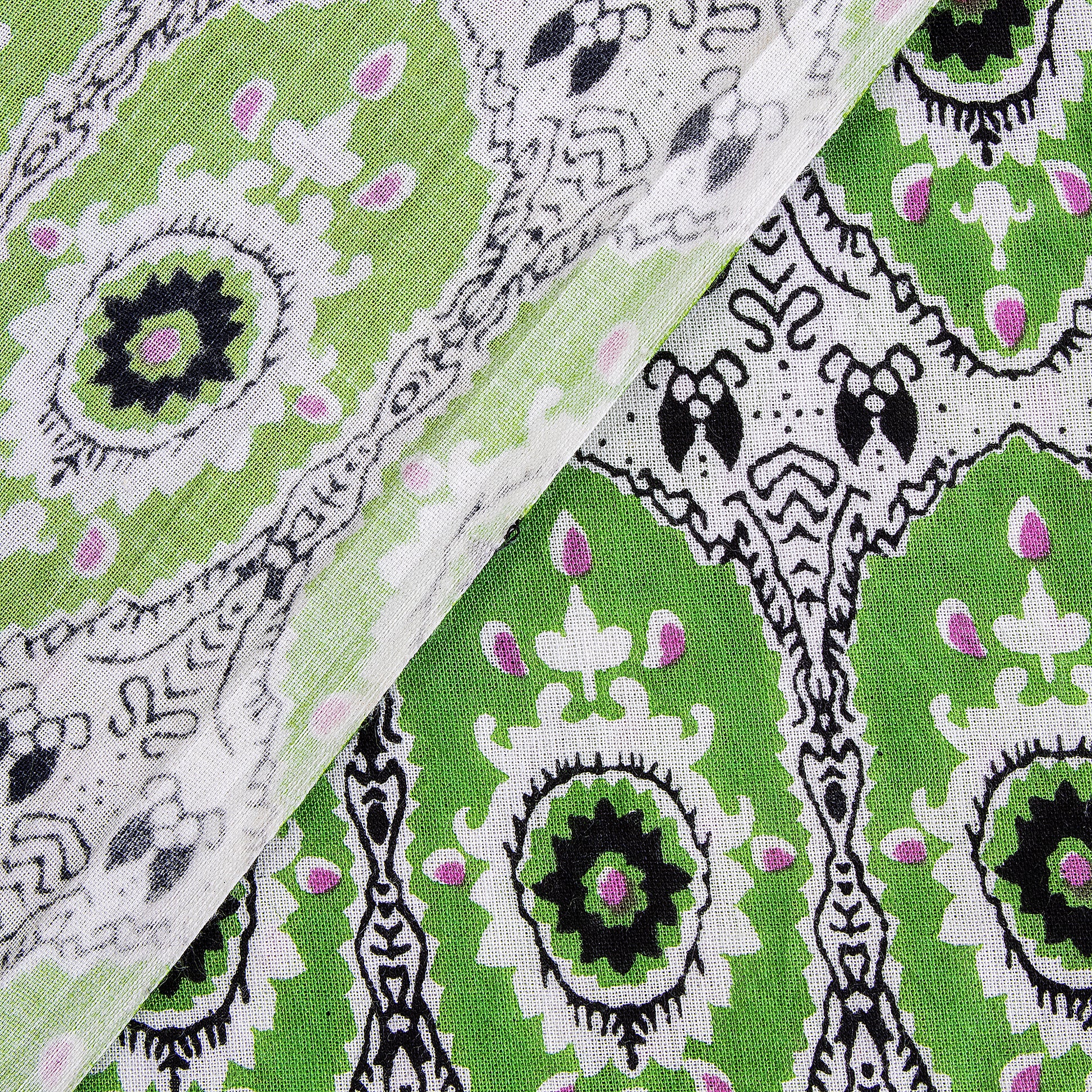 Cotton Block Print Fabric Peafowl Green Feather Material Online