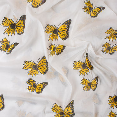 Yellow Butterfly Jaipuri Block Print Fabric