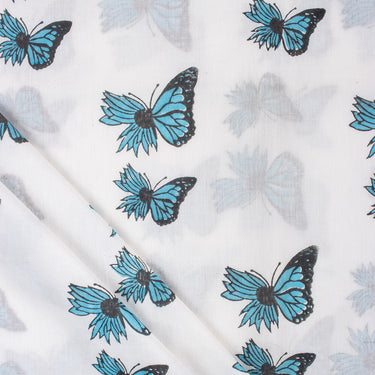 Blue Butterfly Block Print Fabric