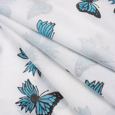 Blue Butterfly Block Print Fabric