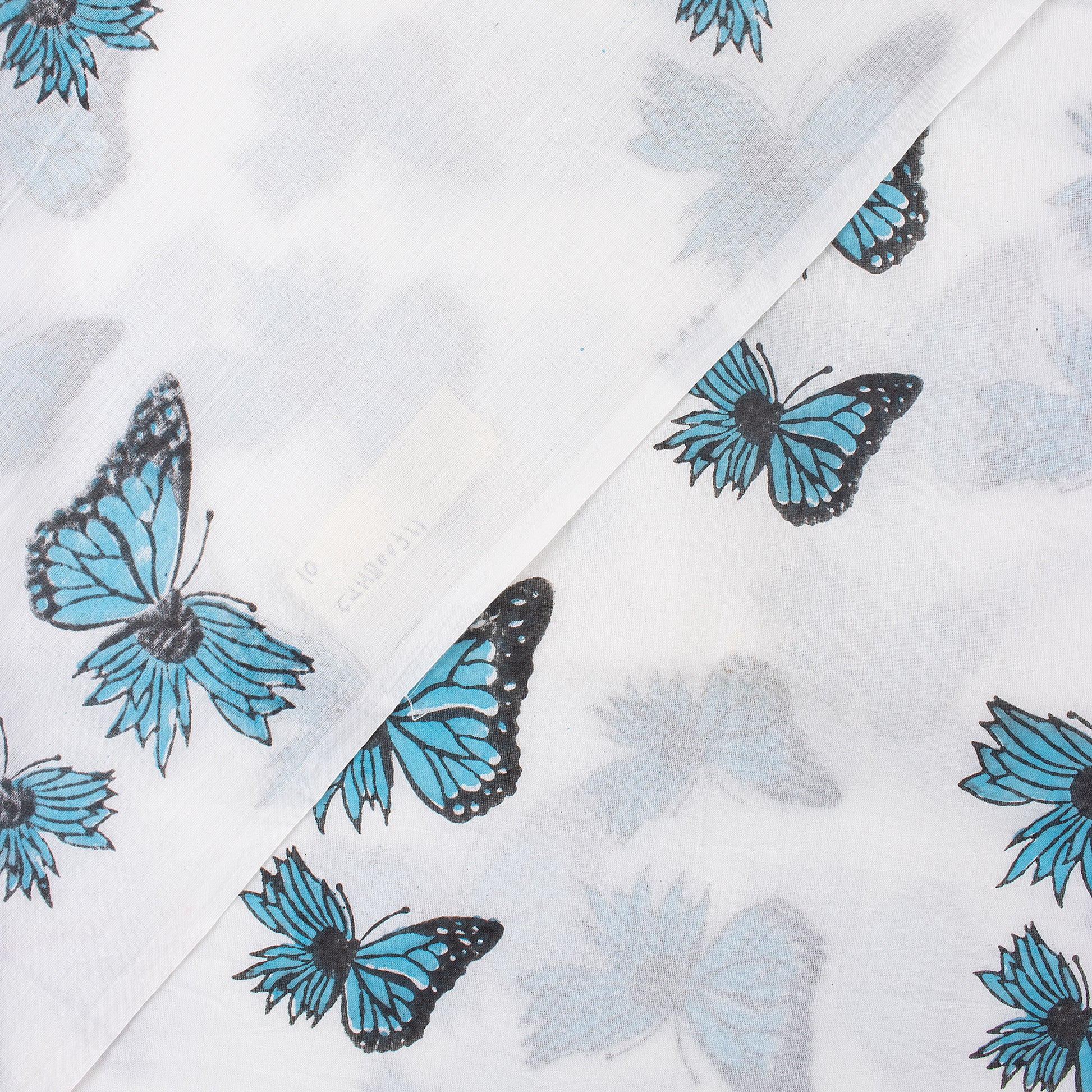 Blue Butterfly Block Print Fabric