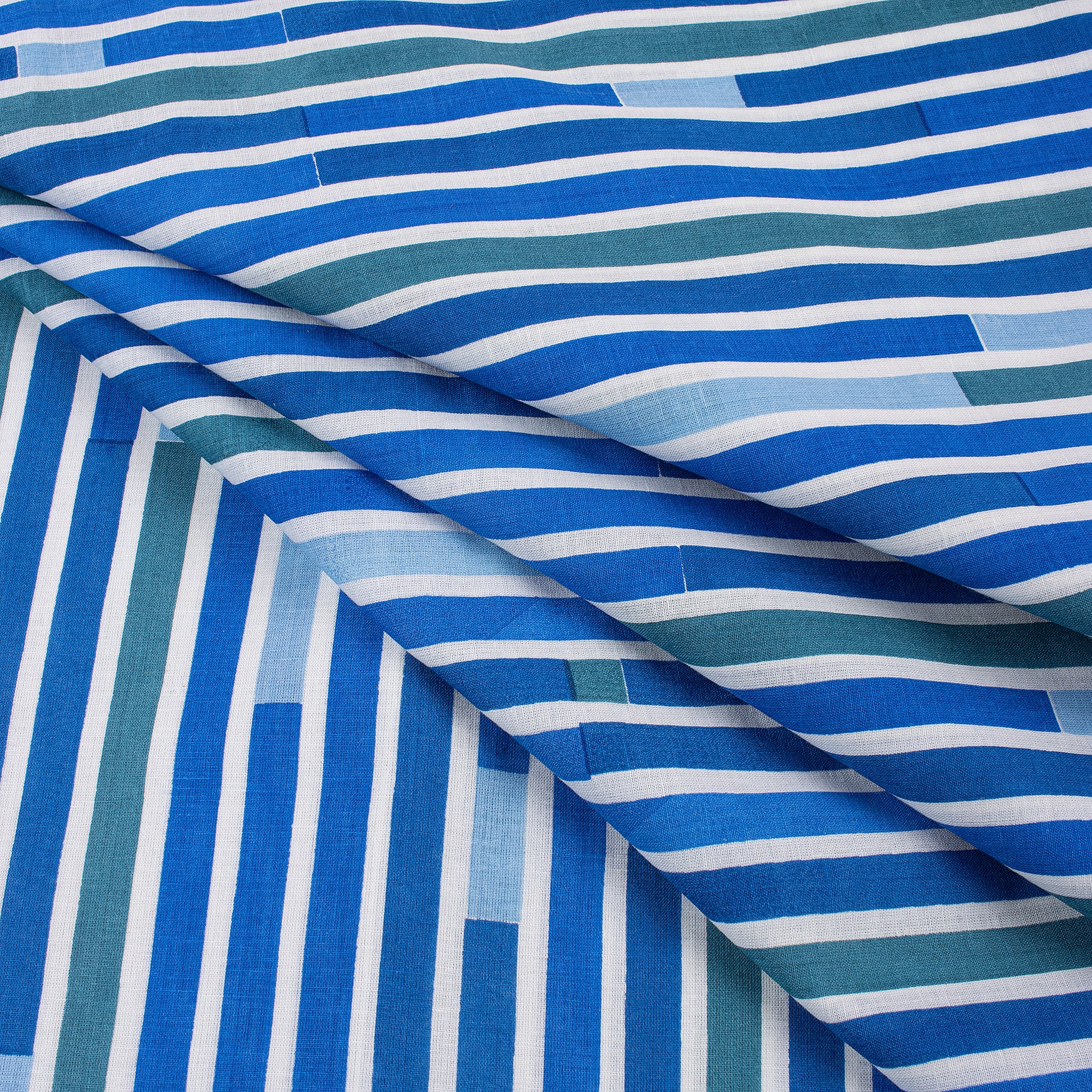 Blue Striped Printed Soft Cotton Fabric