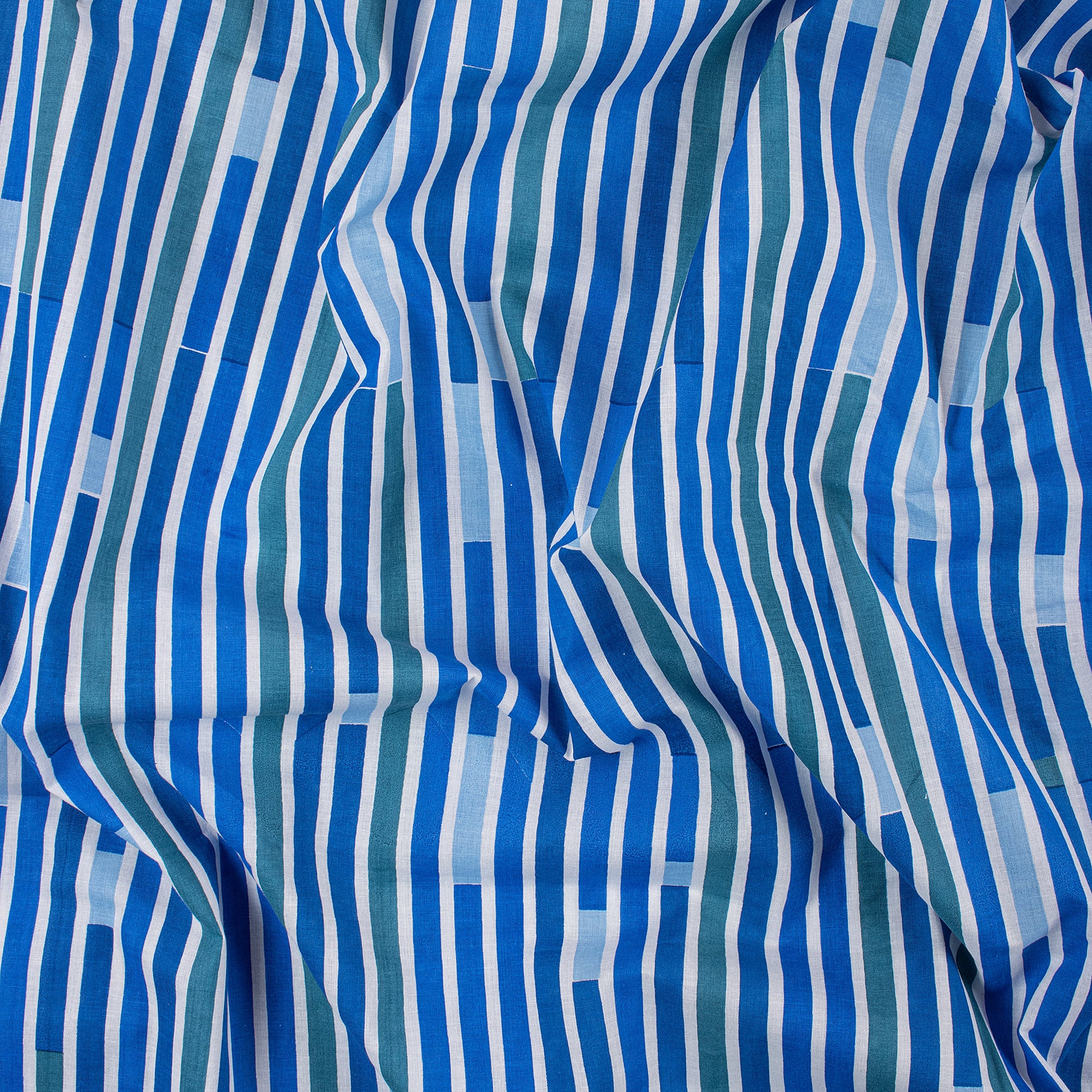 Blue Striped Printed Soft Cotton Fabric