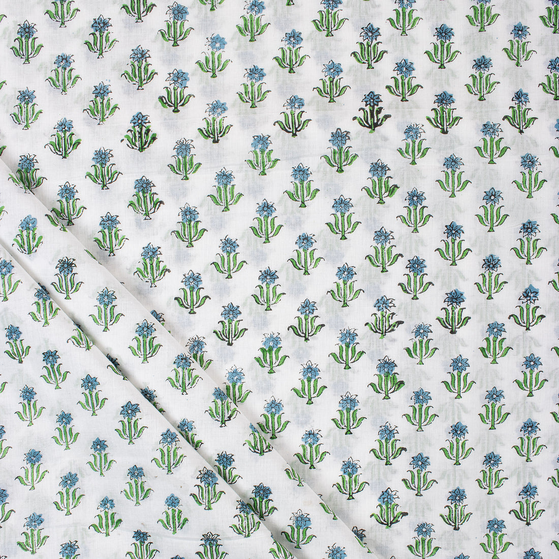 Green Floral Jaipur Block Print Fabric