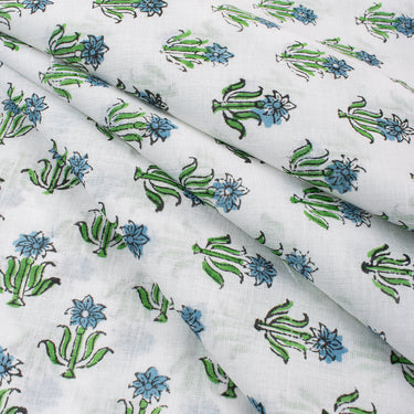 Green Floral Jaipur Block Print Fabric