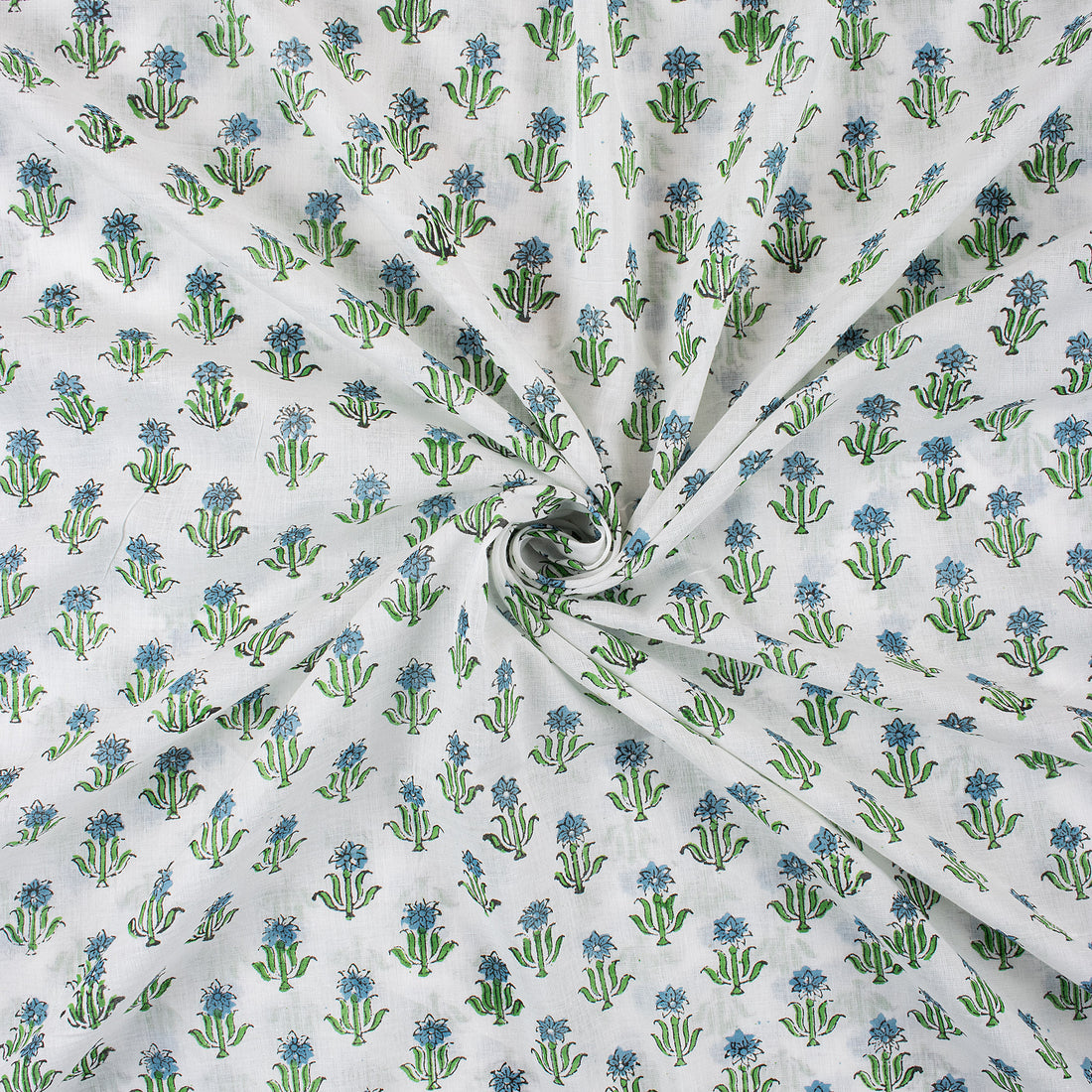 Green Floral Jaipur Block Print Fabric