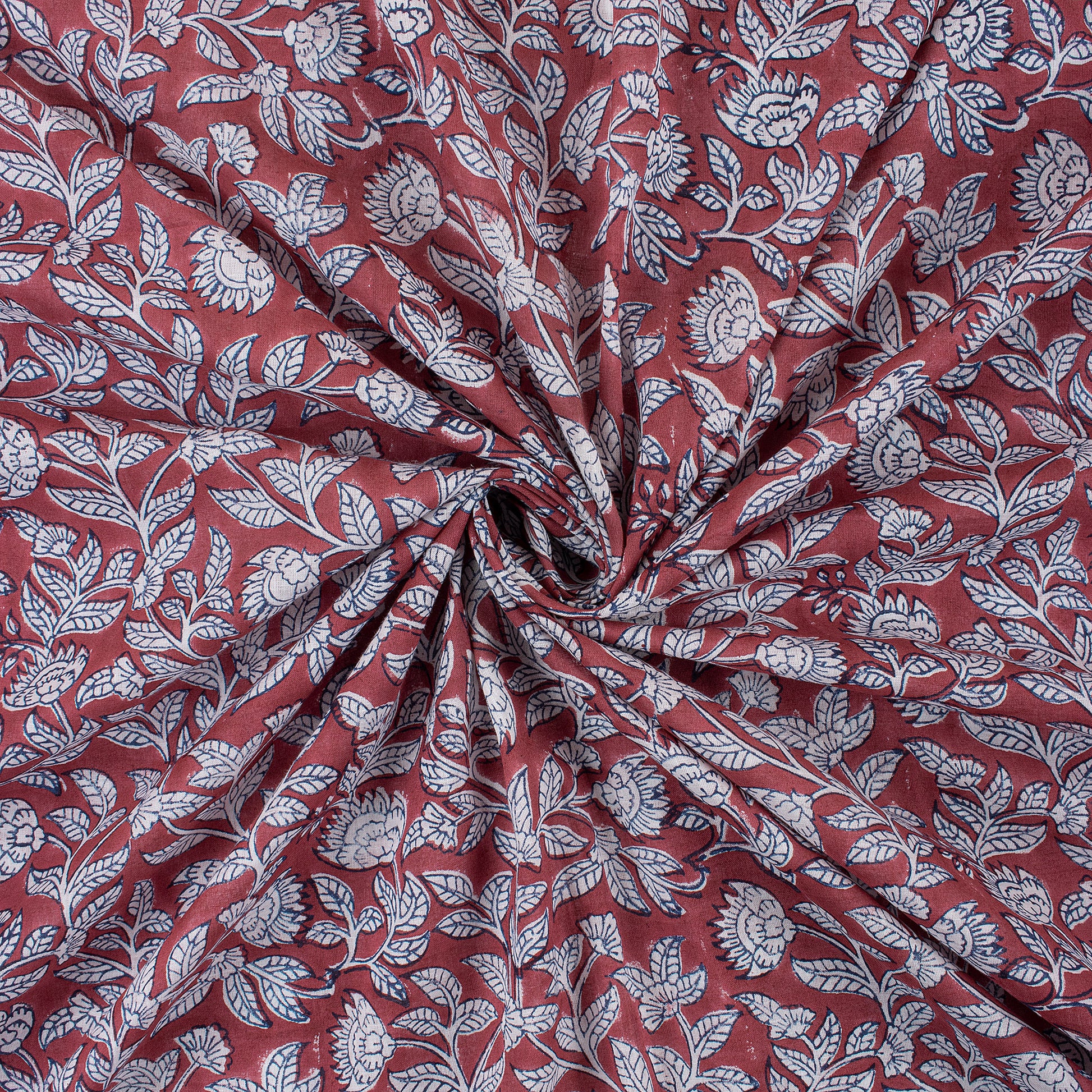 Maroon Floral Self Print Fabric