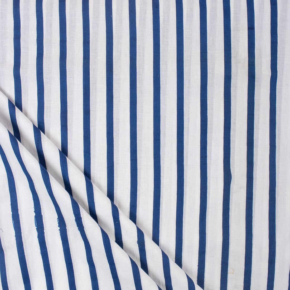 Blue Striped Cotton Hand Block Print Fabric