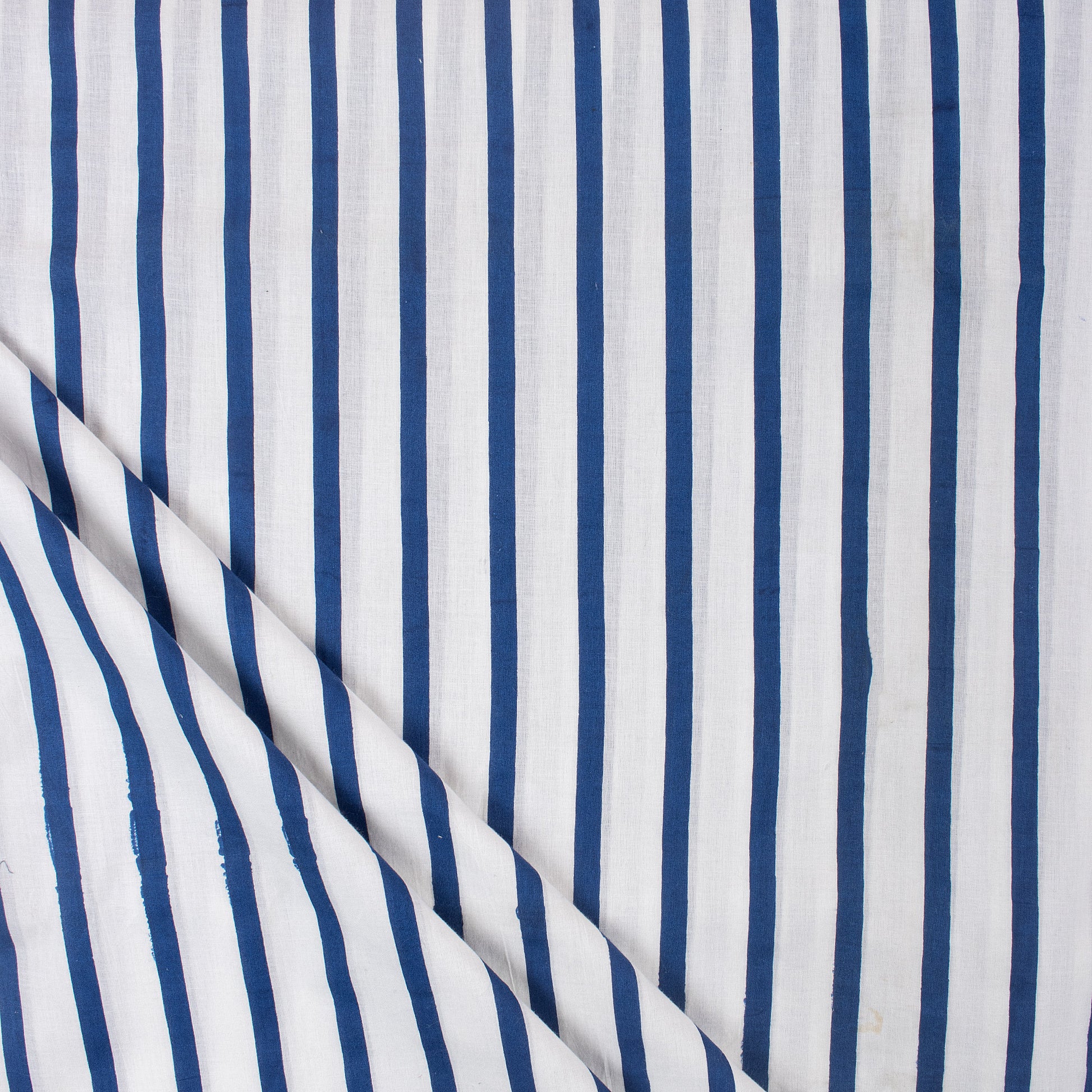 Blue Striped Cotton Hand Block Print Fabric