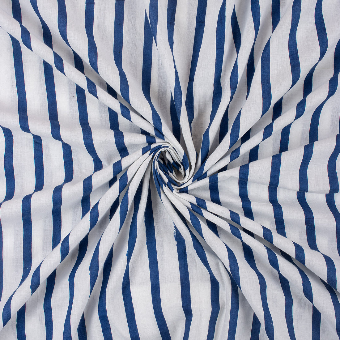 Blue Striped Cotton Hand Block Print Fabric