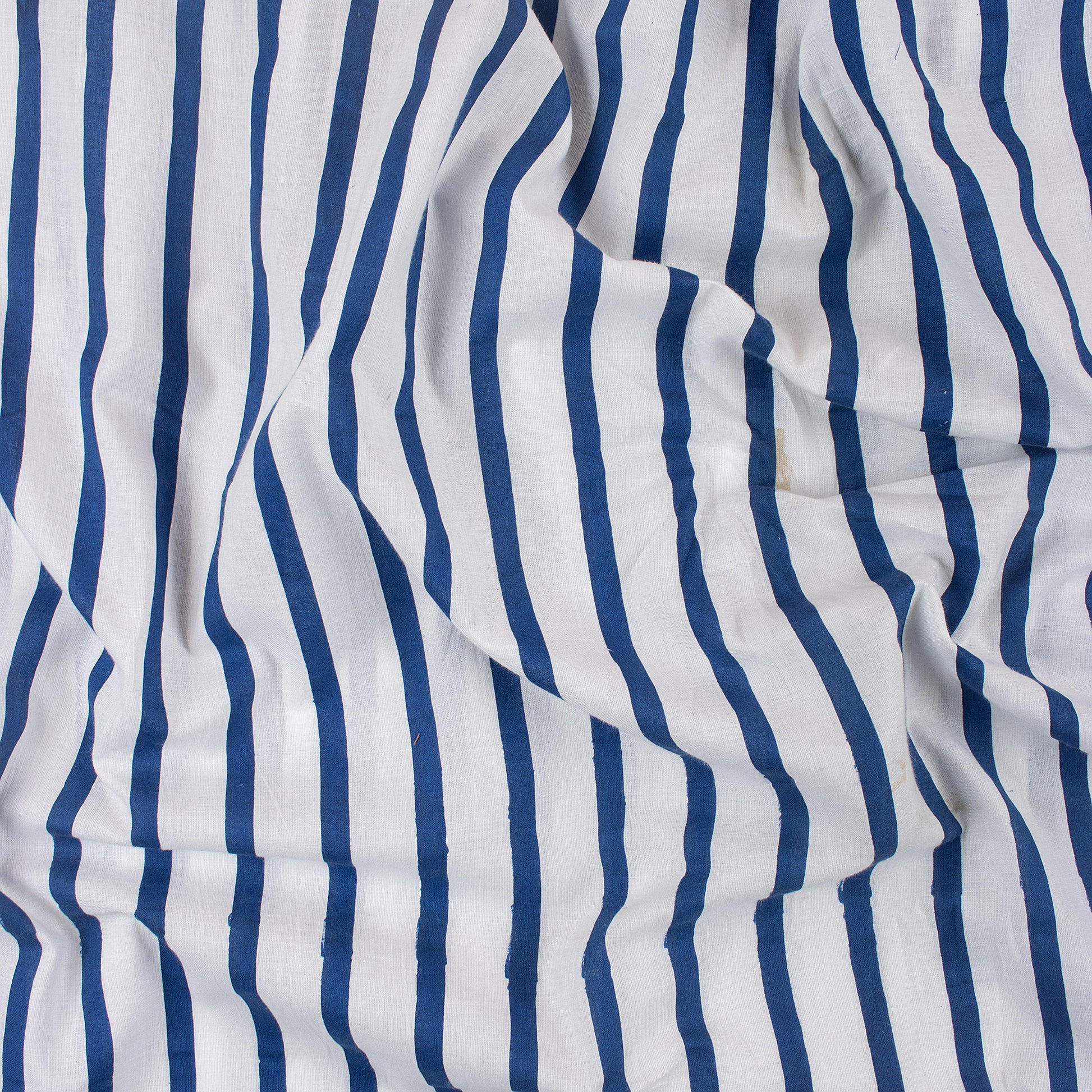 Blue Striped Cotton Hand Block Print Fabric