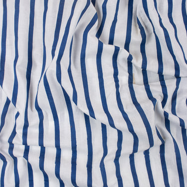 Blue Striped Cotton Hand Block Print Fabric