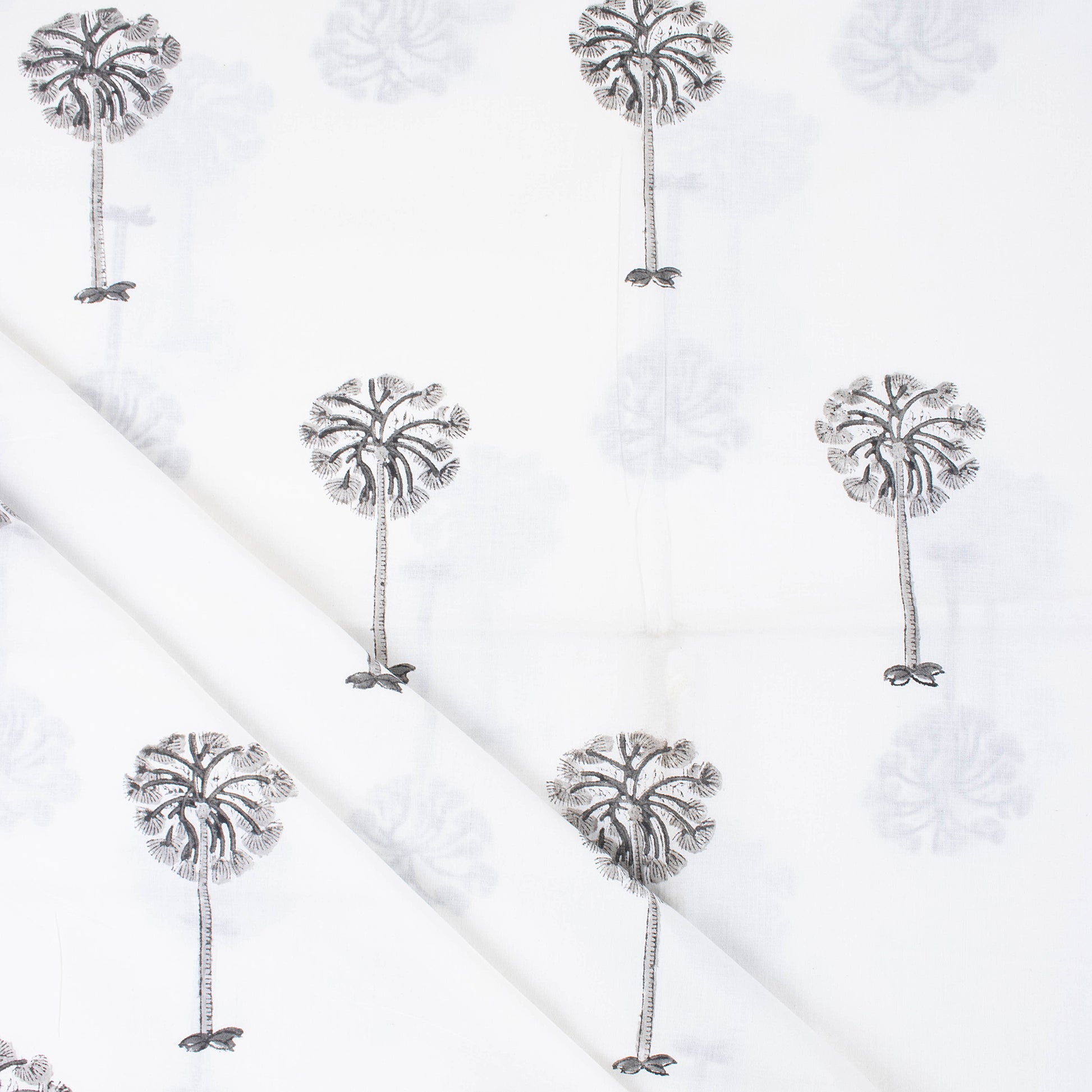 Hand Block Print Grey Date Palm Tree Fabric Online