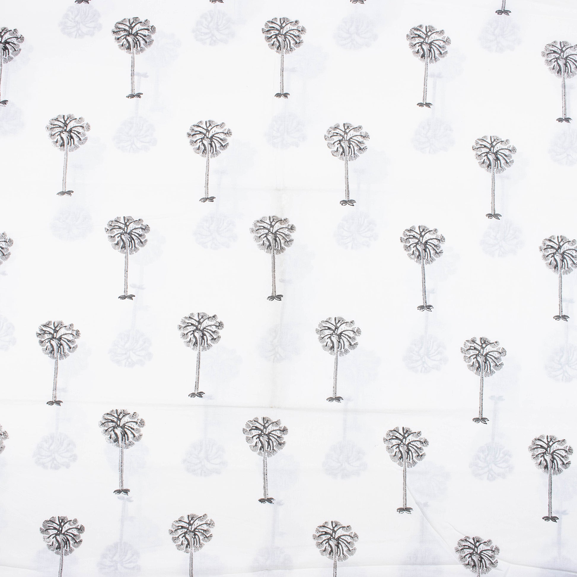 Hand Block Print Grey Date Palm Tree Fabric Online