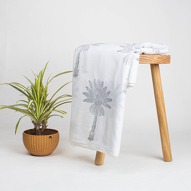 Grey Palm Tree Handmade Block Print Fabric Online