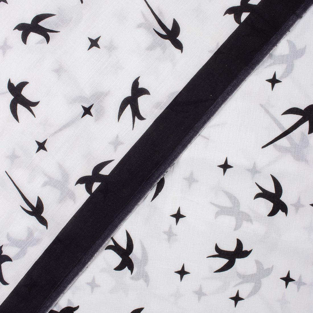 Swallow Birds & Star Print Cotton Fabric