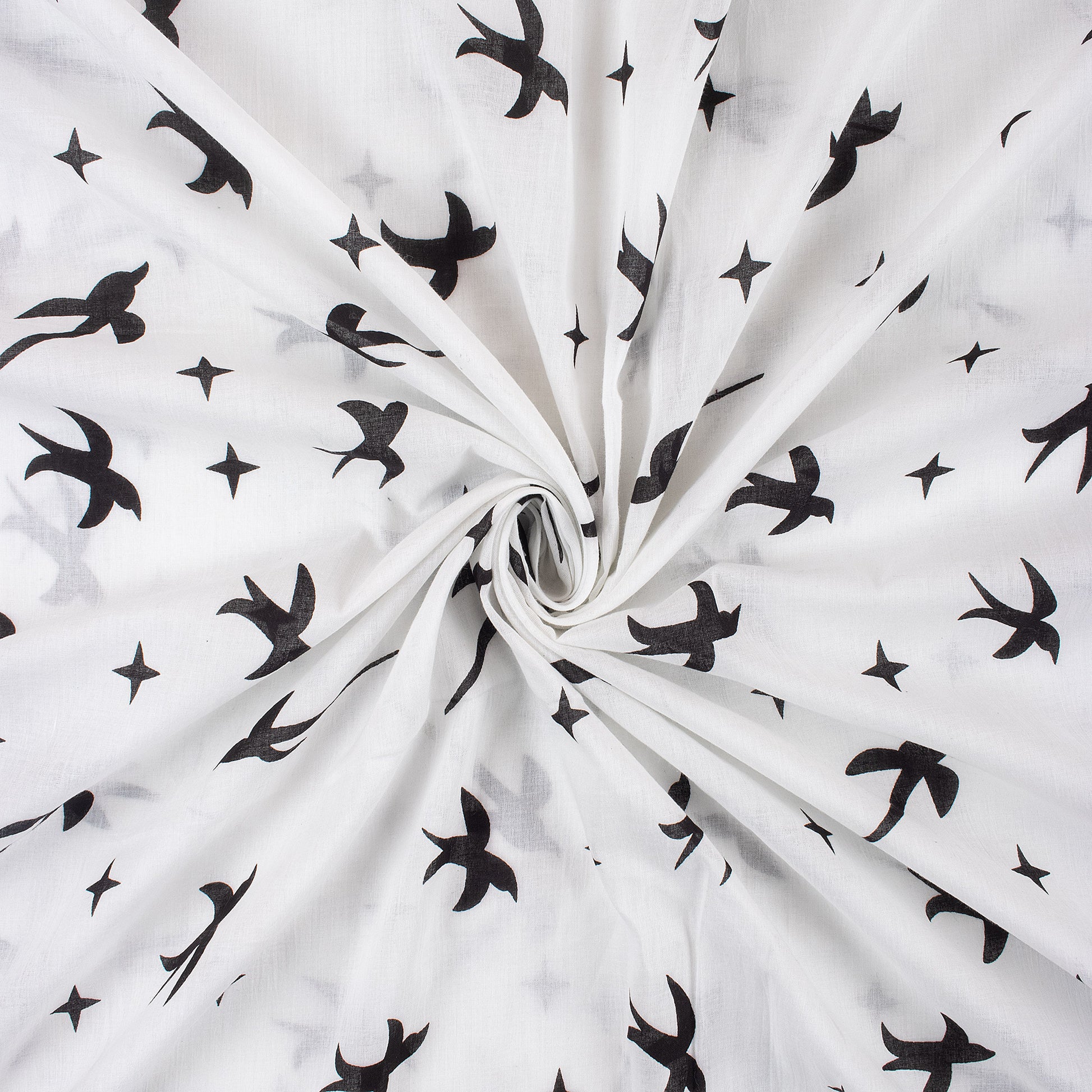 Swallow Birds & Star Print Cotton Fabric