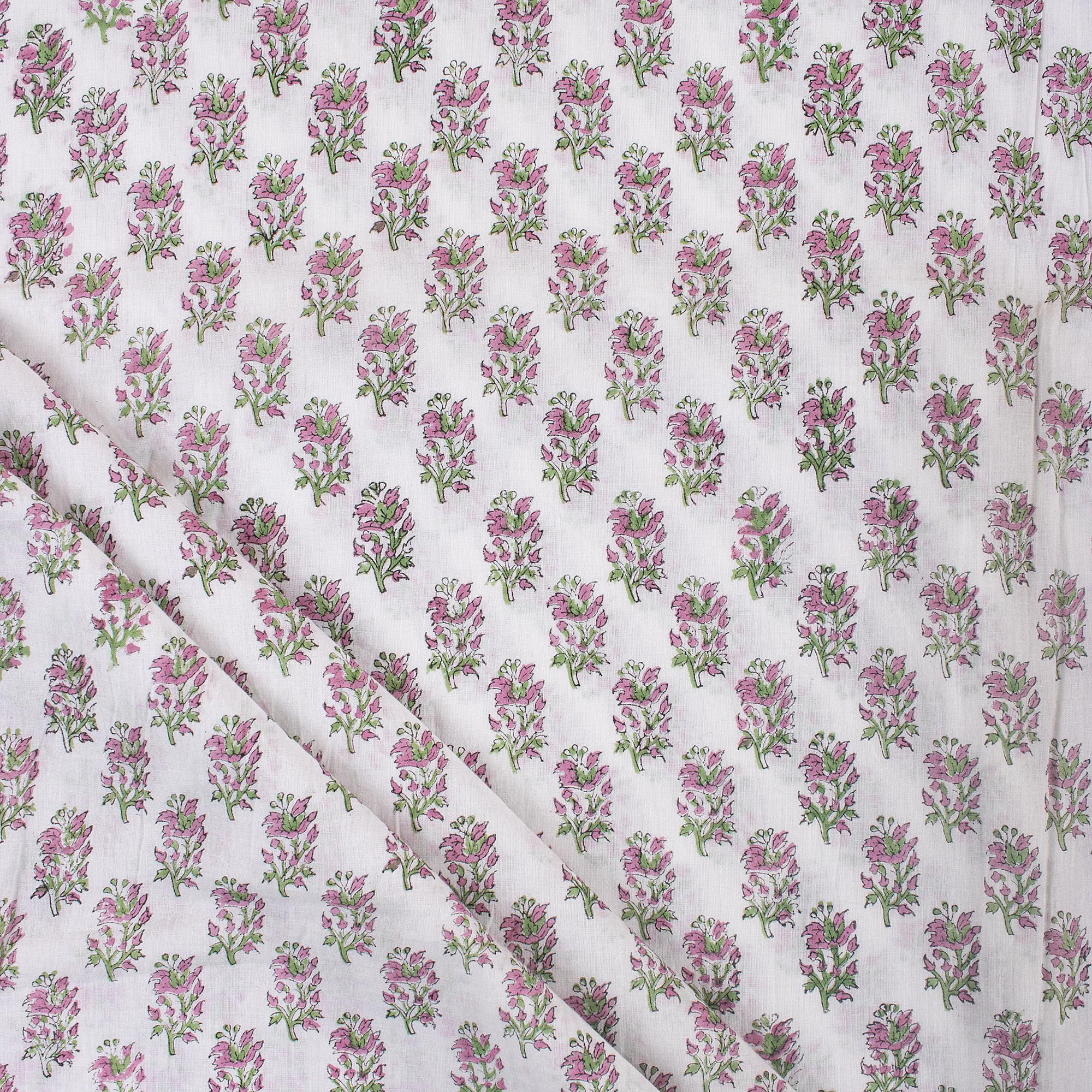 Soft Floral Cotton Block Print Fabric