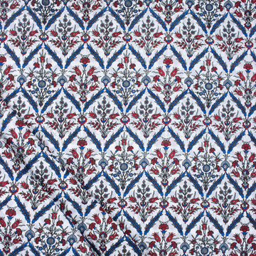 Blue Floral Block Print Fabric Online