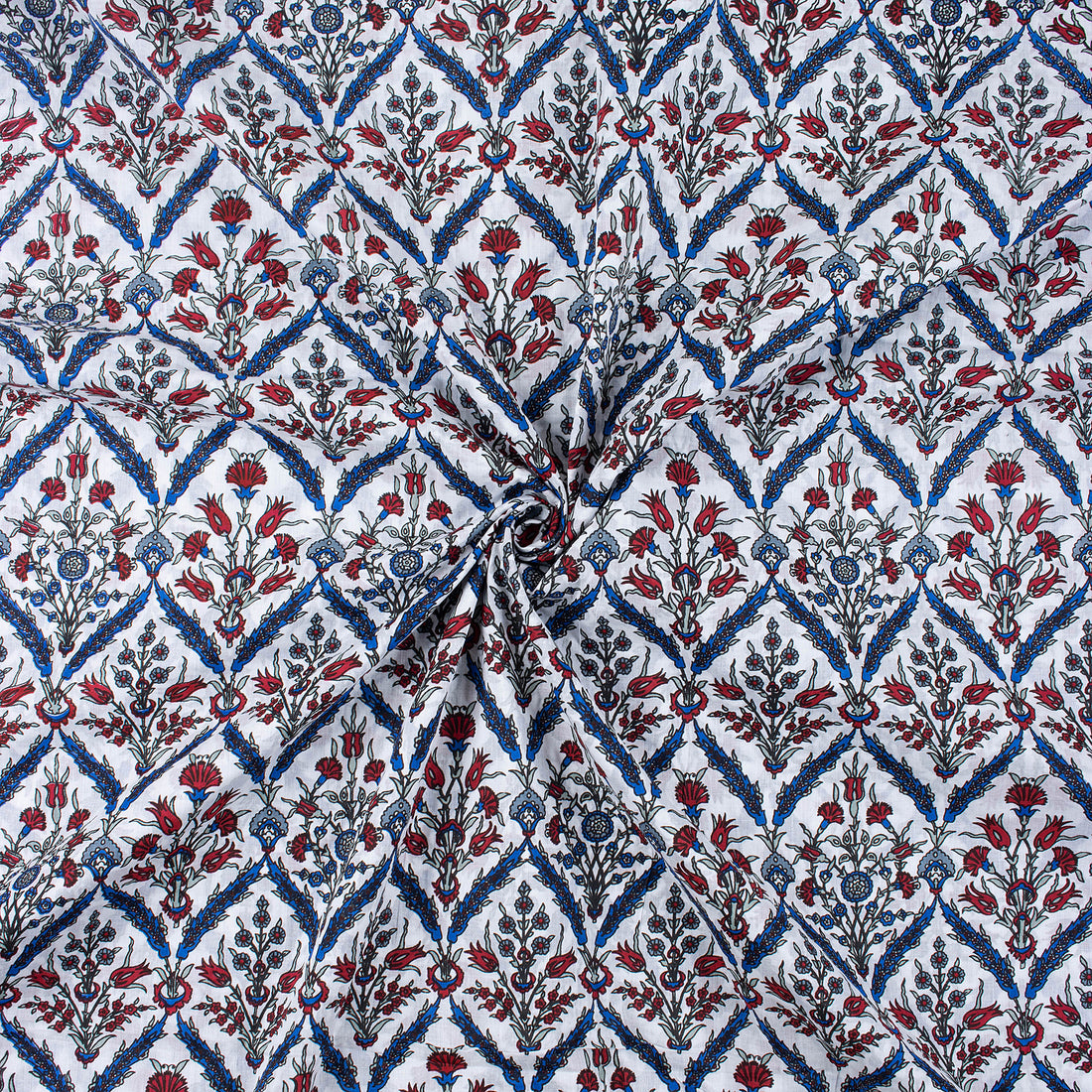 Blue Floral Block Print Fabric Online