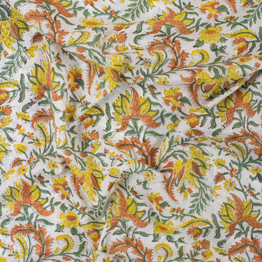 Natural Dye Yellow Floral Hand Block Print Fabric