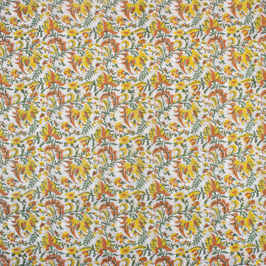 Natural Dye Yellow Floral Hand Block Print Fabric