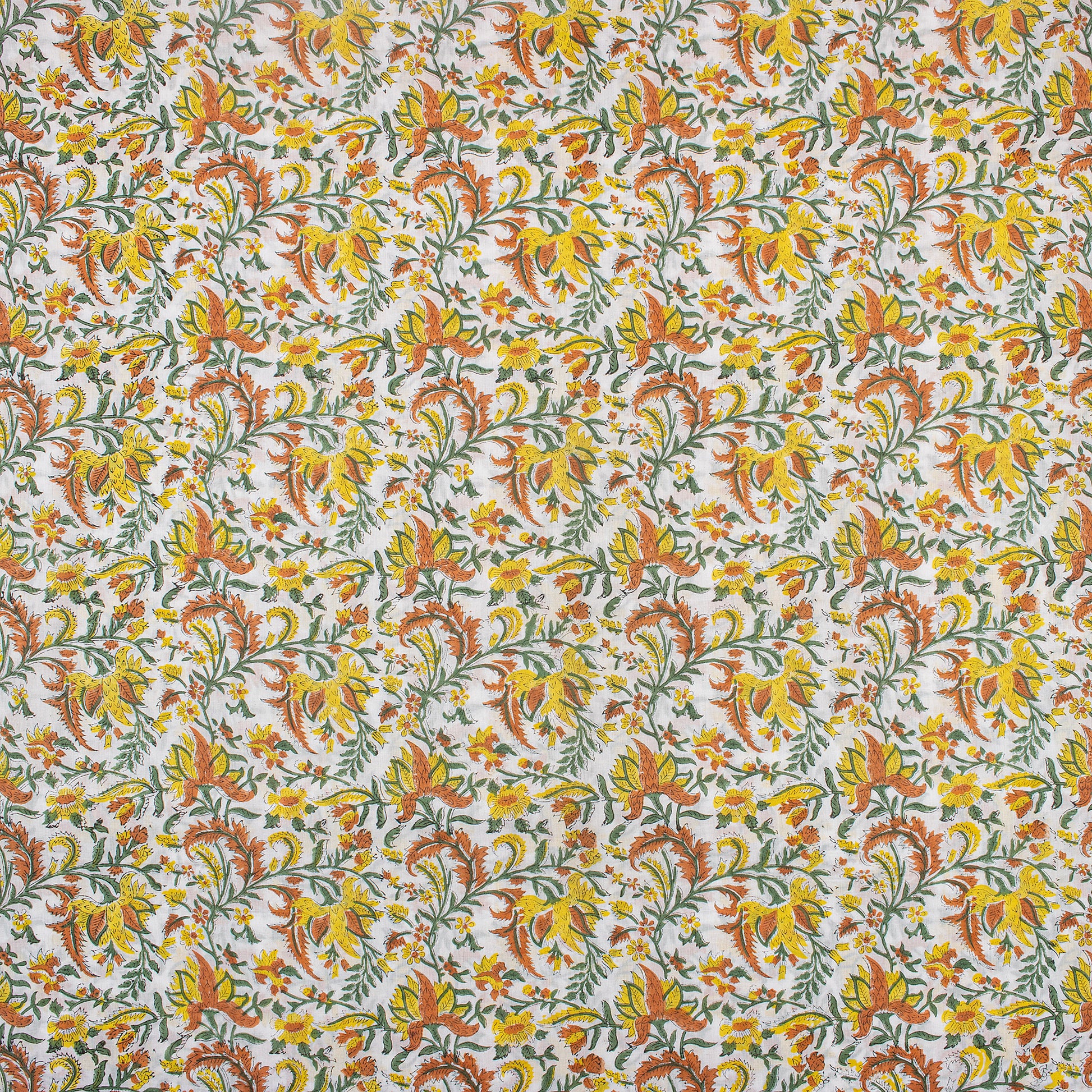 Natural Dye Yellow Floral Hand Block Print Fabric