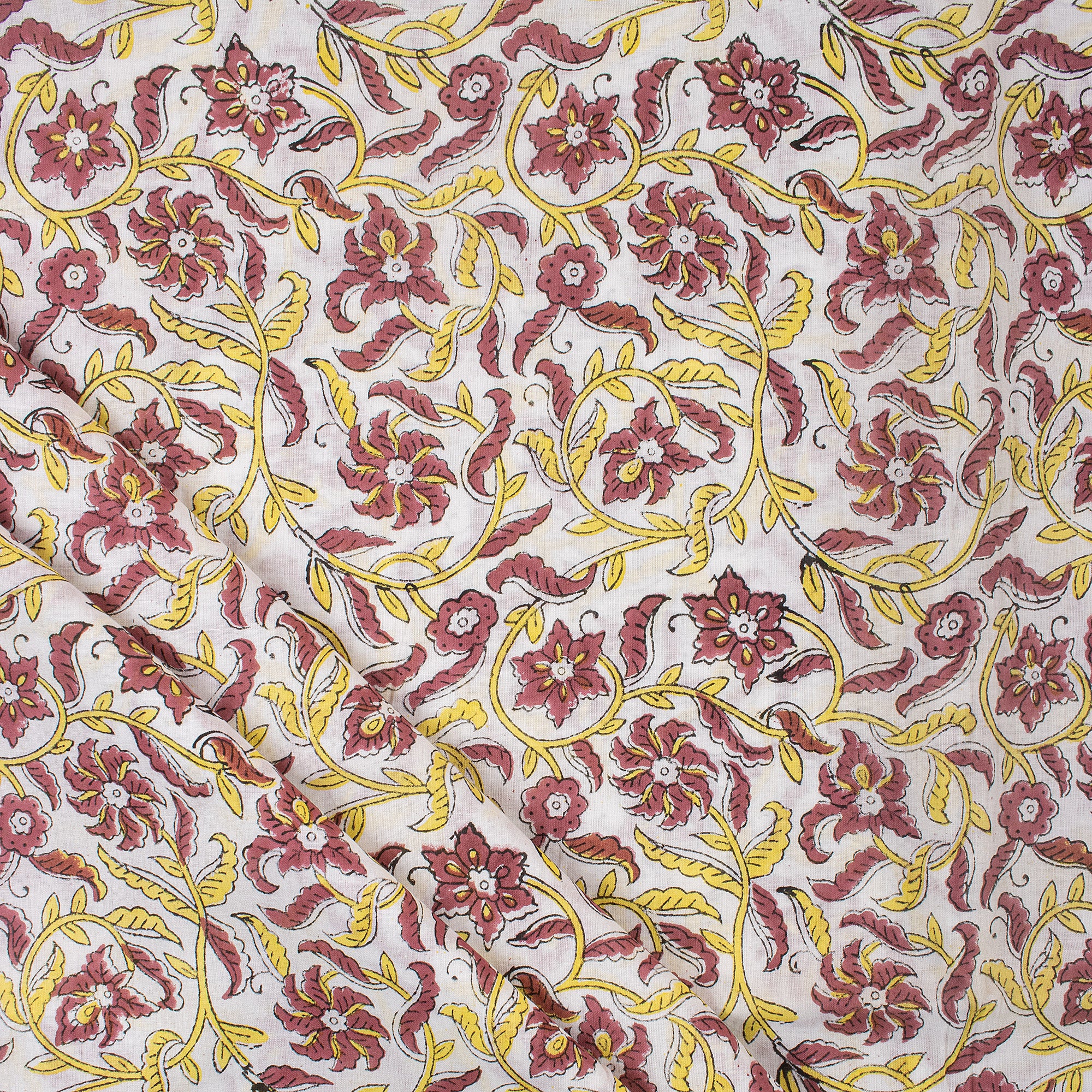 Natural Dye Floral Cotton Block Print Fabric