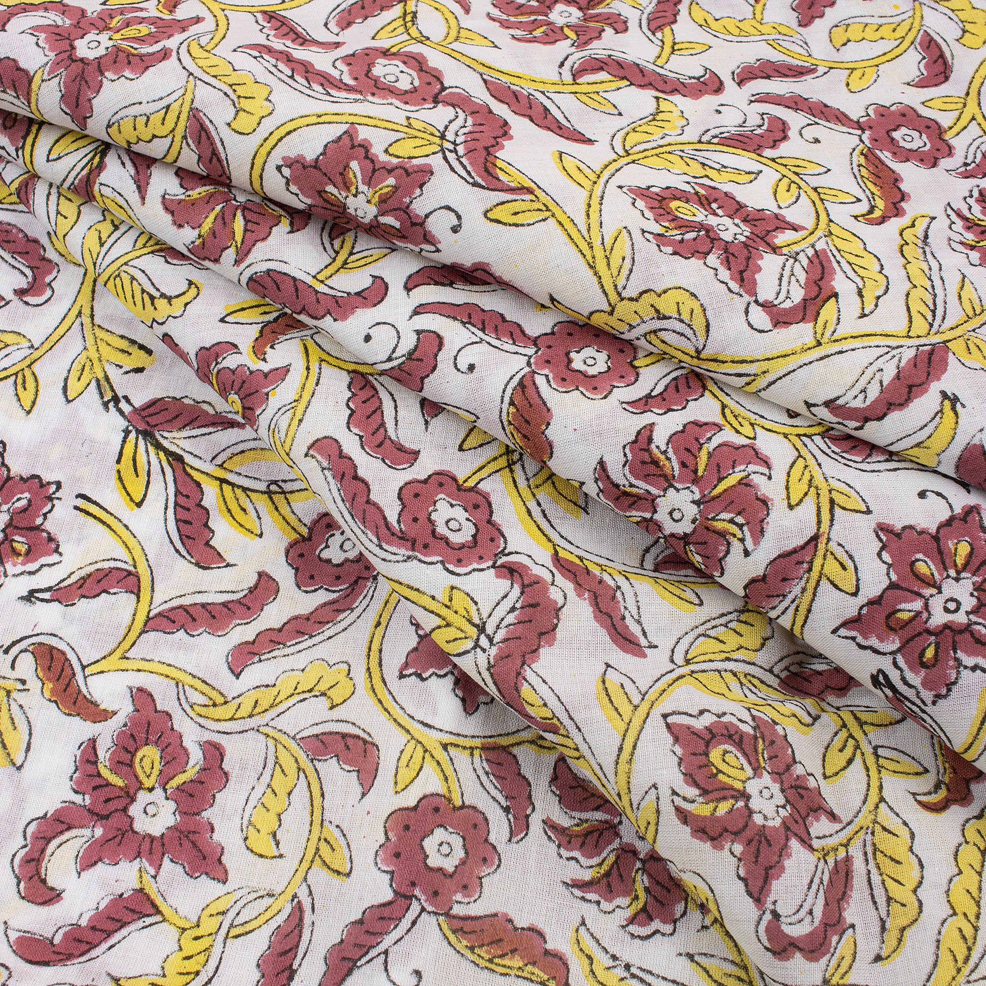 Natural Dye Floral Cotton Block Print Fabric