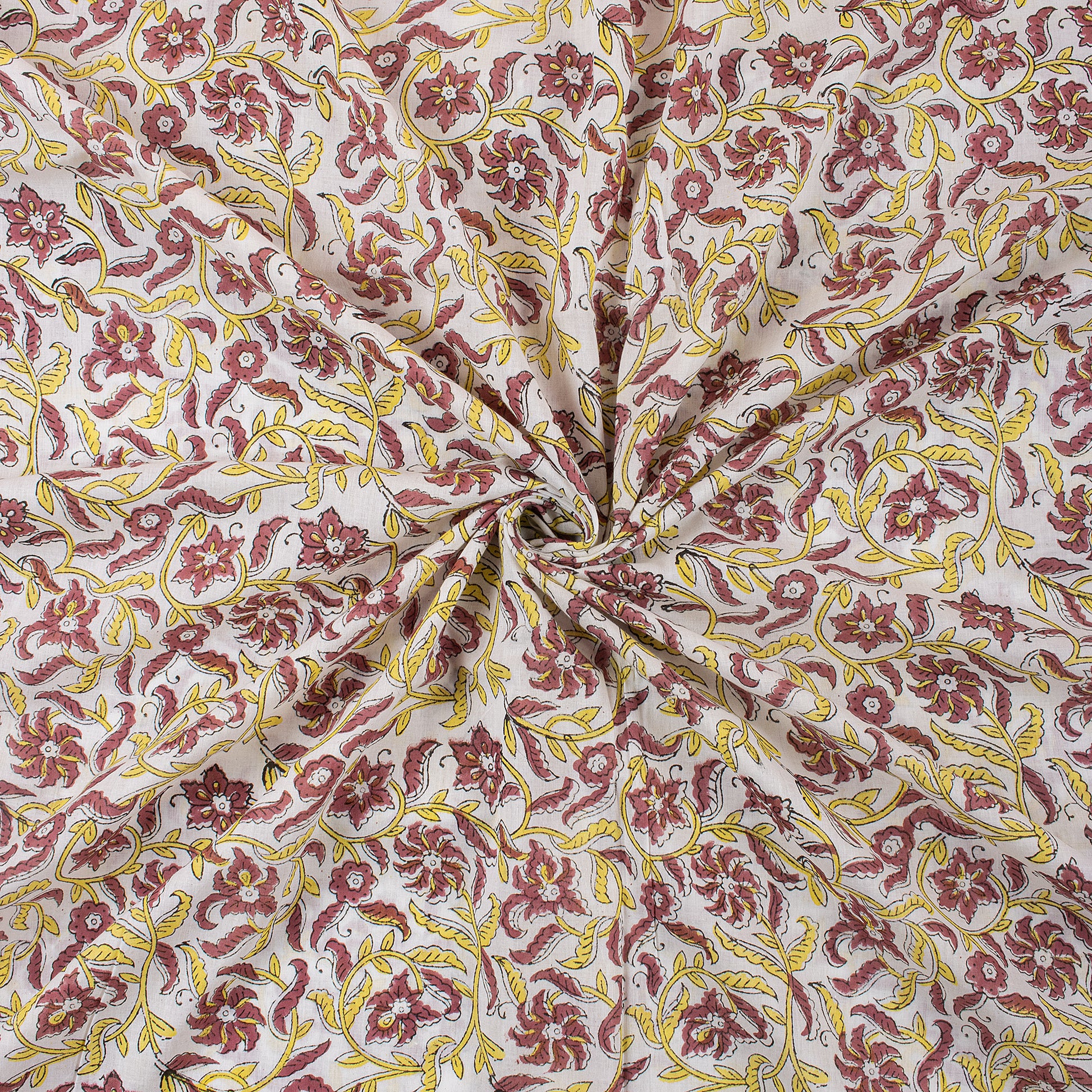 Natural Dye Floral Cotton Block Print Fabric