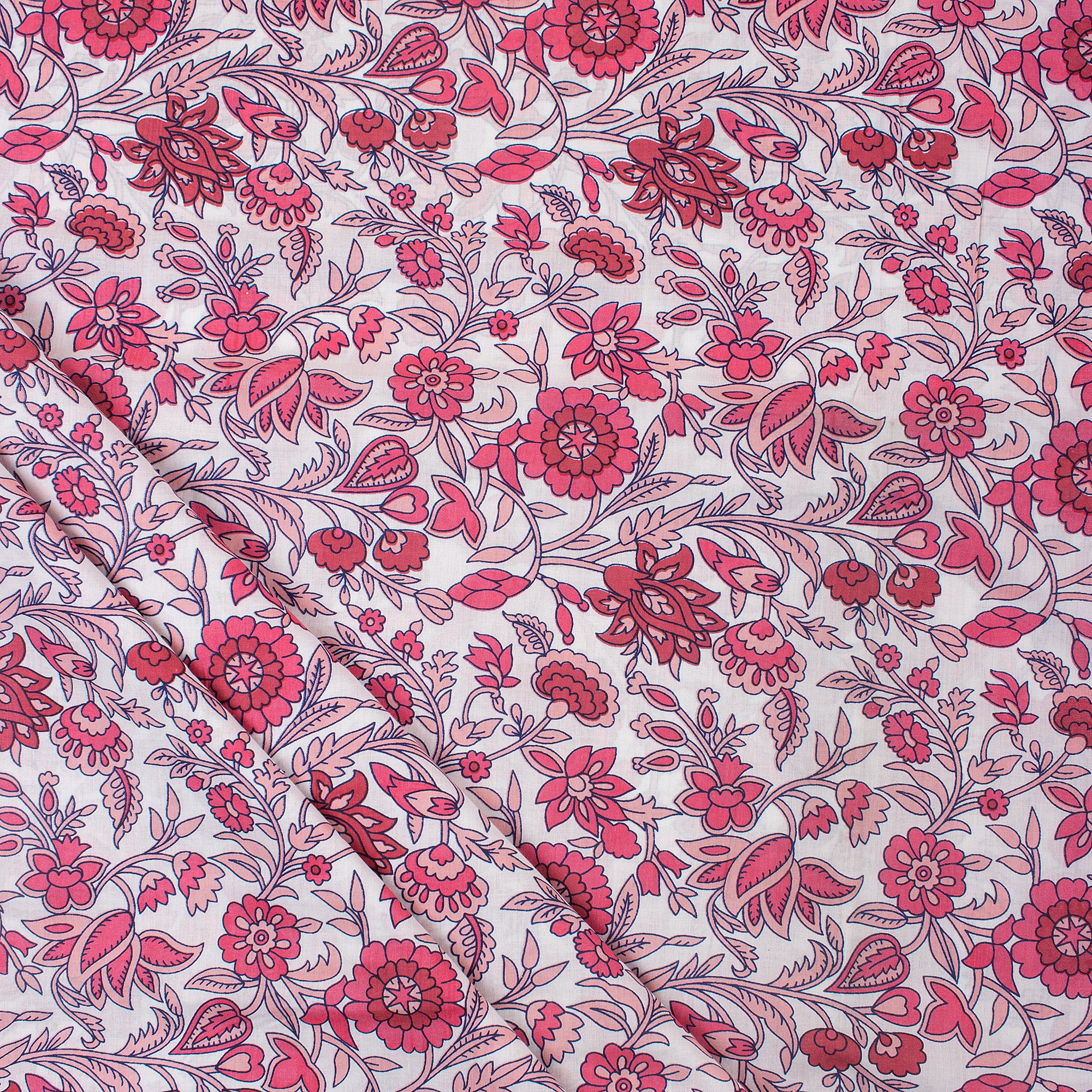 Red Floral Cotton Hand Printed Fabric