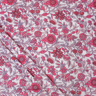 Red Floral Cotton Hand Printed Fabric