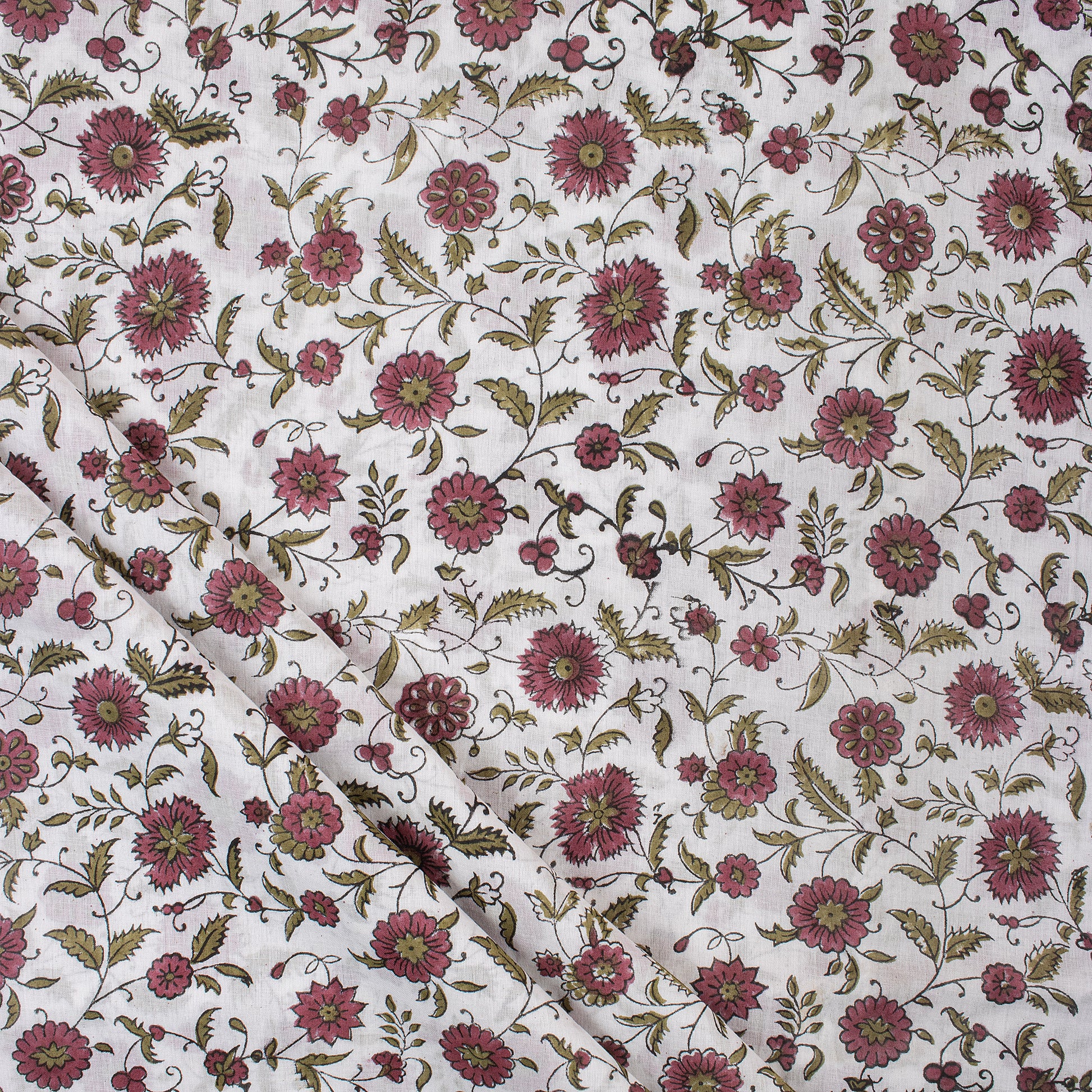 Floral Hand Block Printed Cotton Fabric