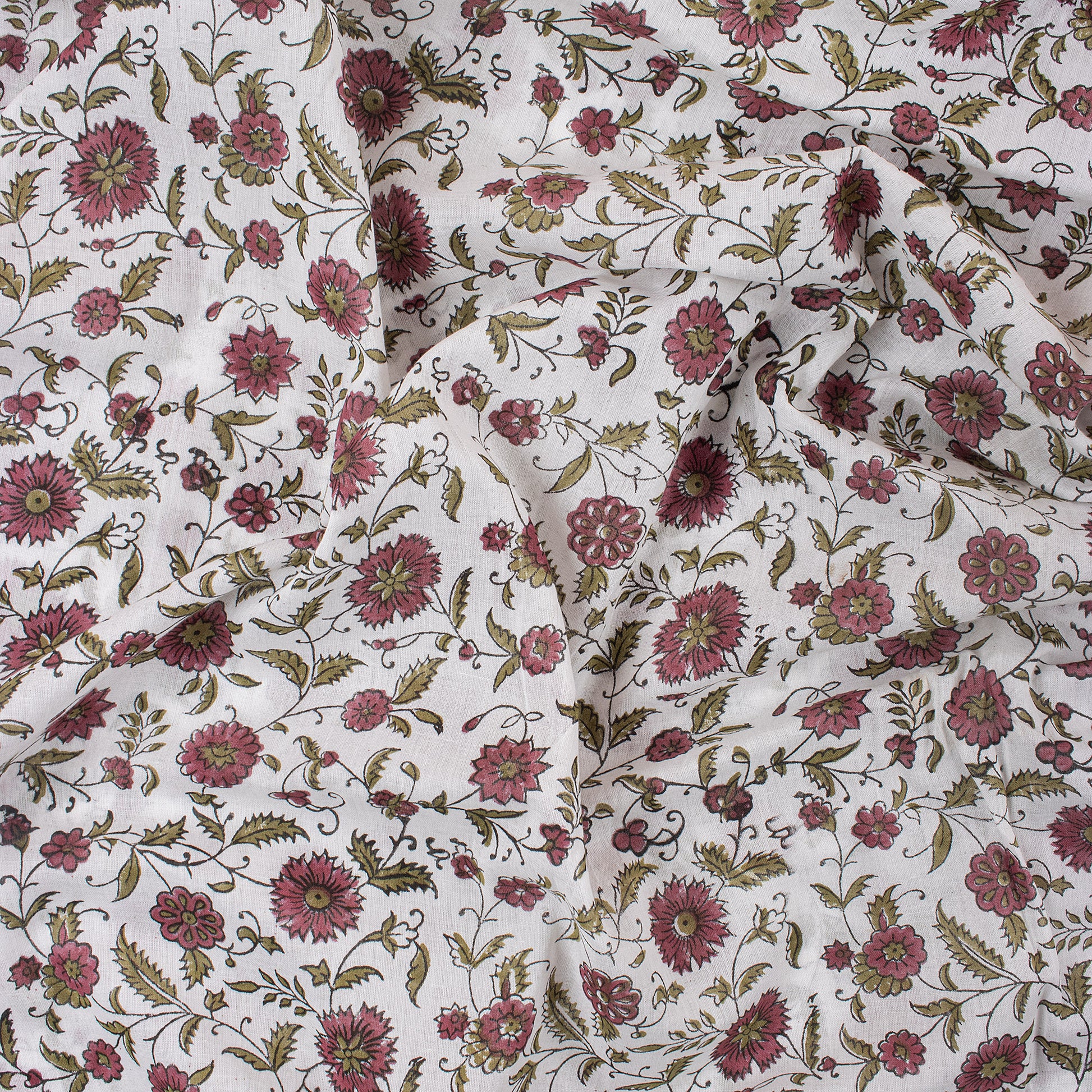 Floral Hand Block Printed Cotton Fabric