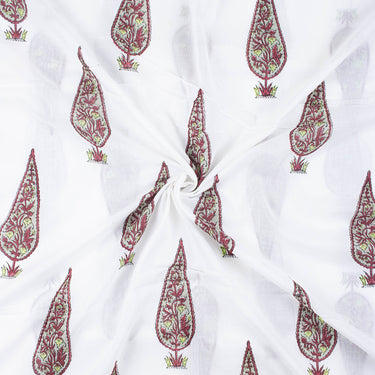 Brown leaf Block Print Fabric Cotton Material Online