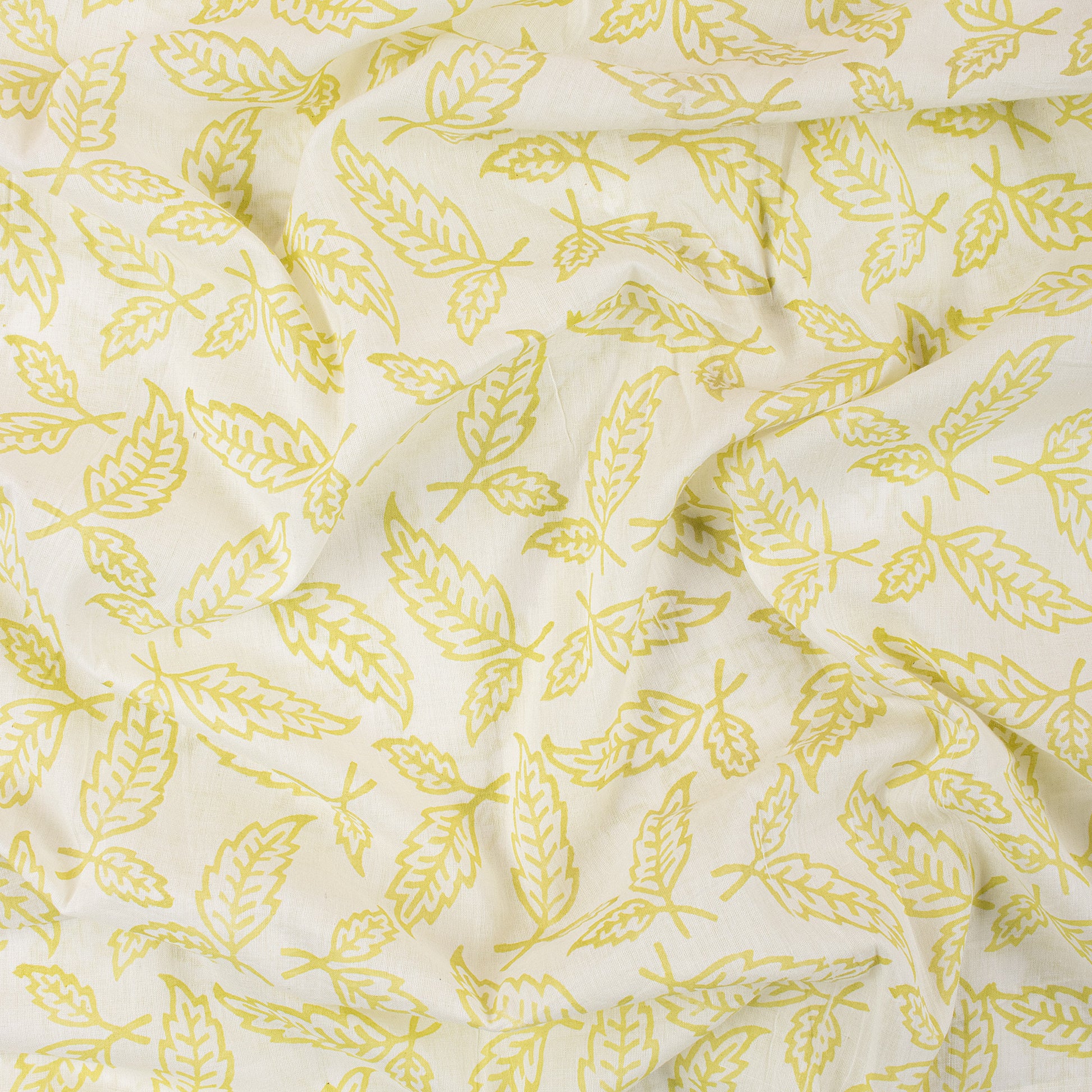 Yellow Leaf Indian Printed Cotton Fabric