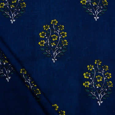 Softest Blue Floral Hand Block Print Fabric