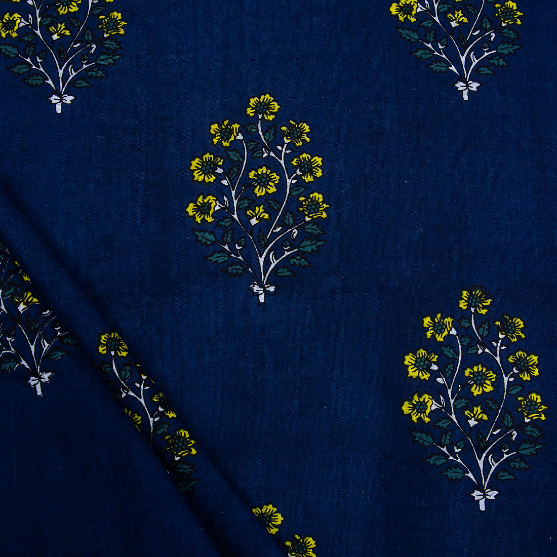 Softest Blue Floral Hand Block Print Fabric