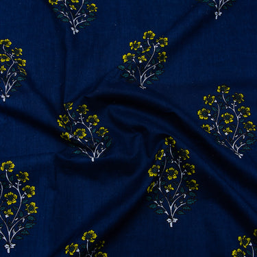 Softest Blue Floral Hand Block Print Fabric