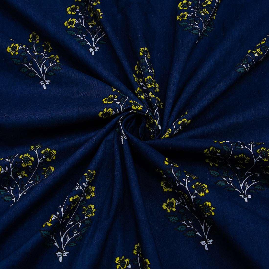 Softest Blue Floral Hand Block Print Fabric