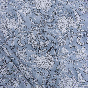 Premium Soft White Floral Block Printed Textiles Fabric