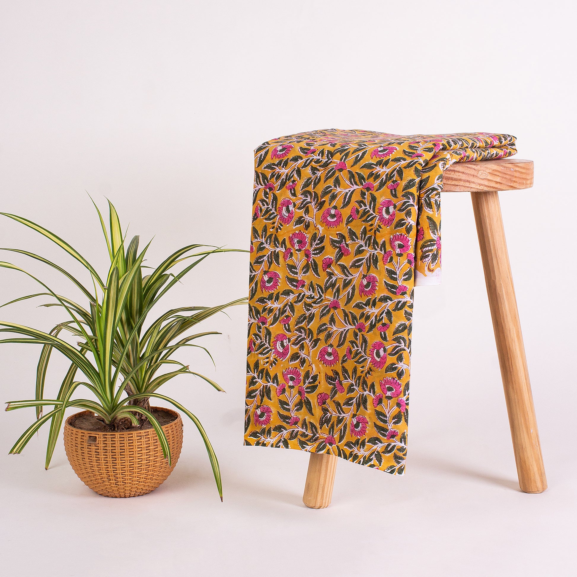 New Yellow Floral Hand-Printed Fabric Online