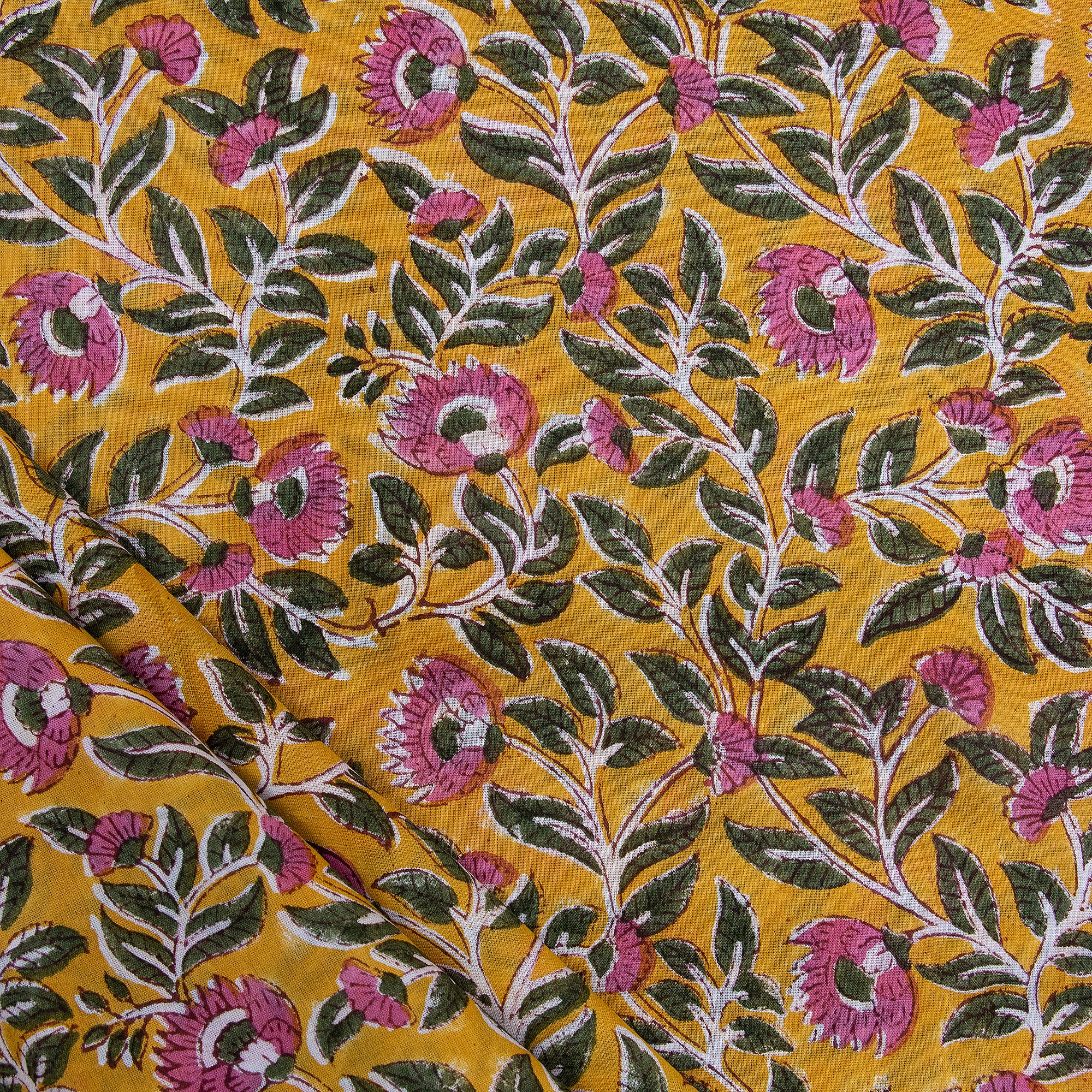 New Yellow Floral Hand-Printed Fabric Online