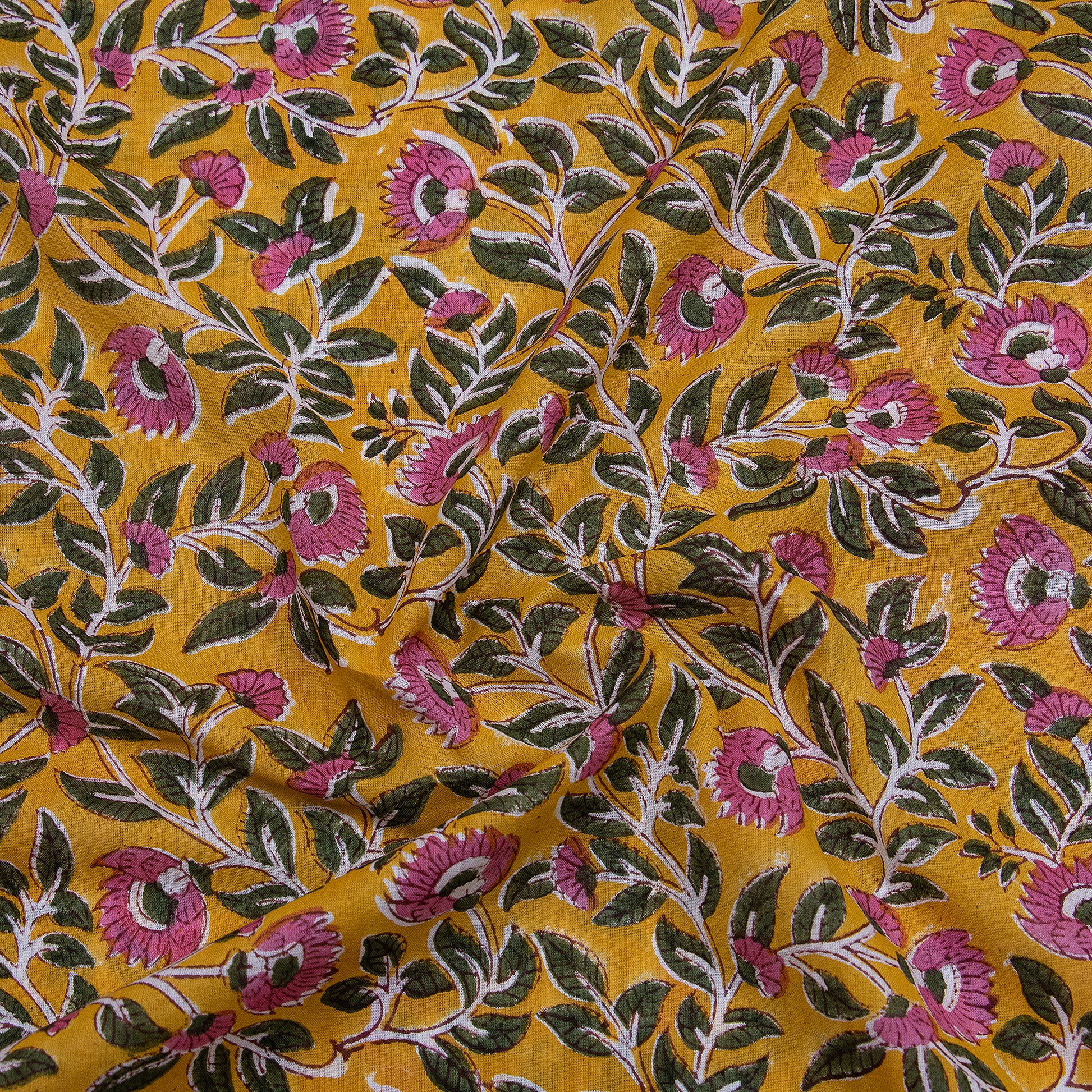 New Yellow Floral Hand-Printed Fabric Online